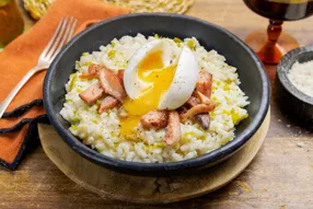 Risotto aux pleurotes roses et œuf mollet