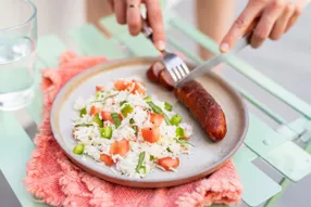 Chorizo à griller et salade de riz au basilic