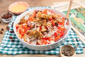Salade de riz aux maquereaux, poivron et raisins secs