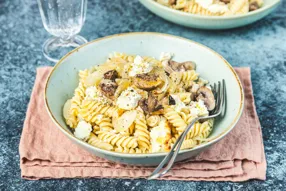 Féta pasta aux champignons et huile de truffe