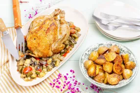 Poulet rôti au zaatar, ratatouille et pommes de terre
