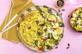 Frittata de féta, petits pois, citron et ciboulette