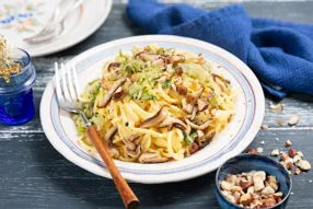 Spaghettis au citron et parmesan, shiitakés et sel fumé viking