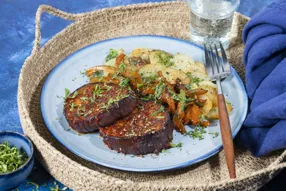 Steak d'aubergine sweet and spicy et poivron sauté à la sauce hoisin