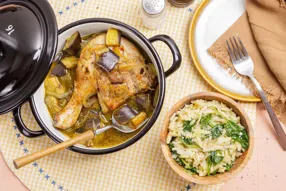 Cocotte de canard à l'aubergine & orzotto au parmesan