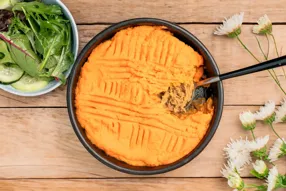 Parmentier d'effiloché de porc à la courge butternut et cranberries