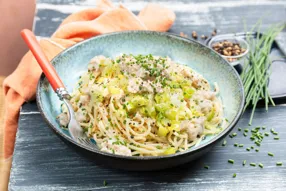 Spaghettis crémeux au poireau et au thon