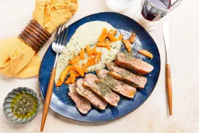 Filet de canard, vierge chimichurri et carottes glacées