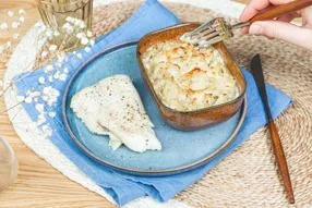 Poisson blanc (selon arrivage) et gratin de courgette, navet et parmesan